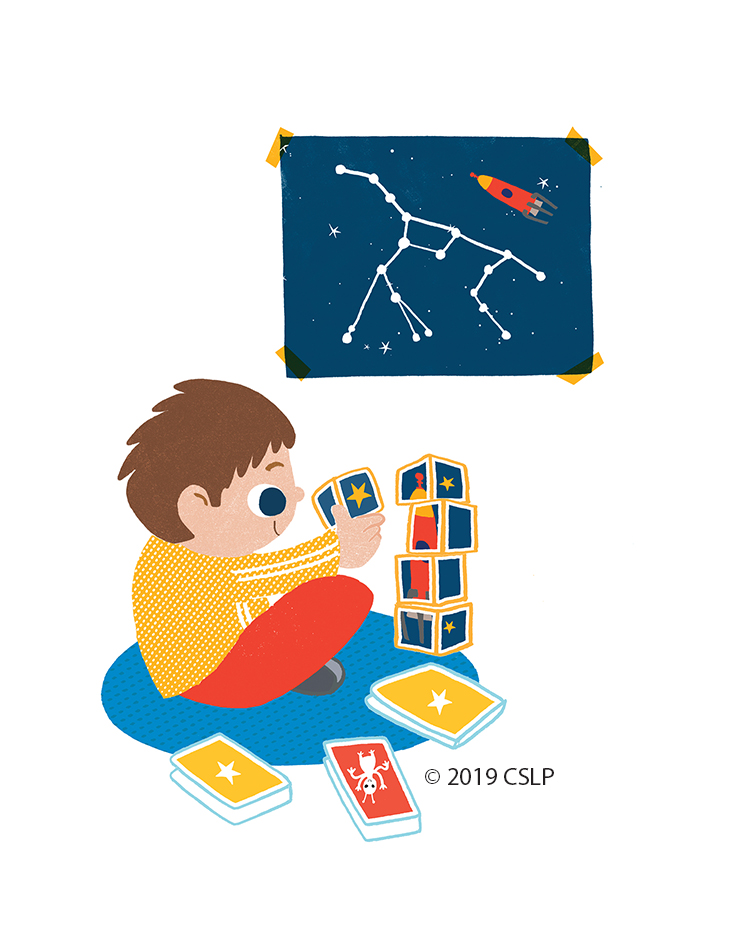 cartoon child playing with blocks